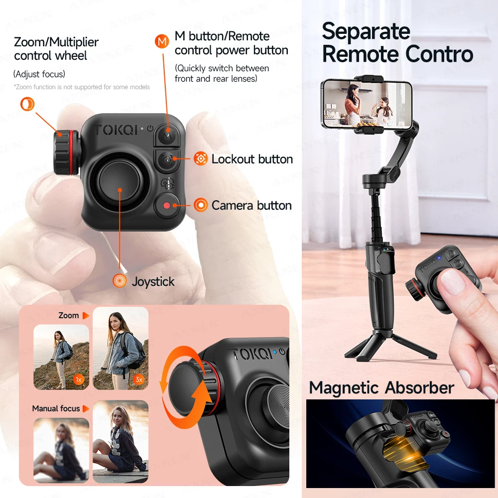 ไม้กันสั่นโทรศัพท์ 3 แกนแบบพับได้พร้อมก้านยืดไสลด์และการติดตามอัจฉริยะสําหรับ iPhone Android, Vlog และ TikTok การถ่ายวิดีโอ - Image 5