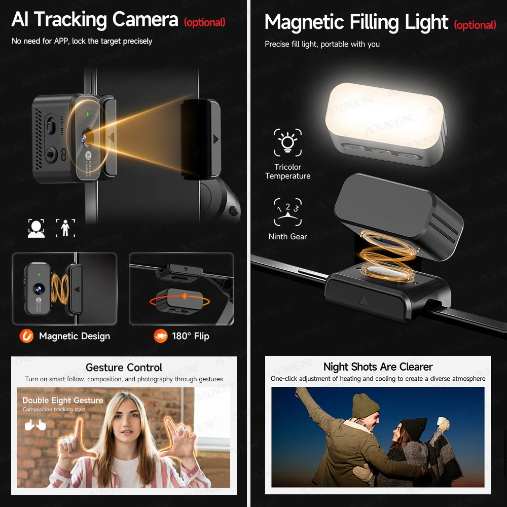 ไม้กันสั่นโทรศัพท์ 3 แกนแบบพับได้พร้อมก้านยืดไสลด์และการติดตามอัจฉริยะสําหรับ iPhone Android, Vlog และ TikTok การถ่ายวิดีโอ - Image 6