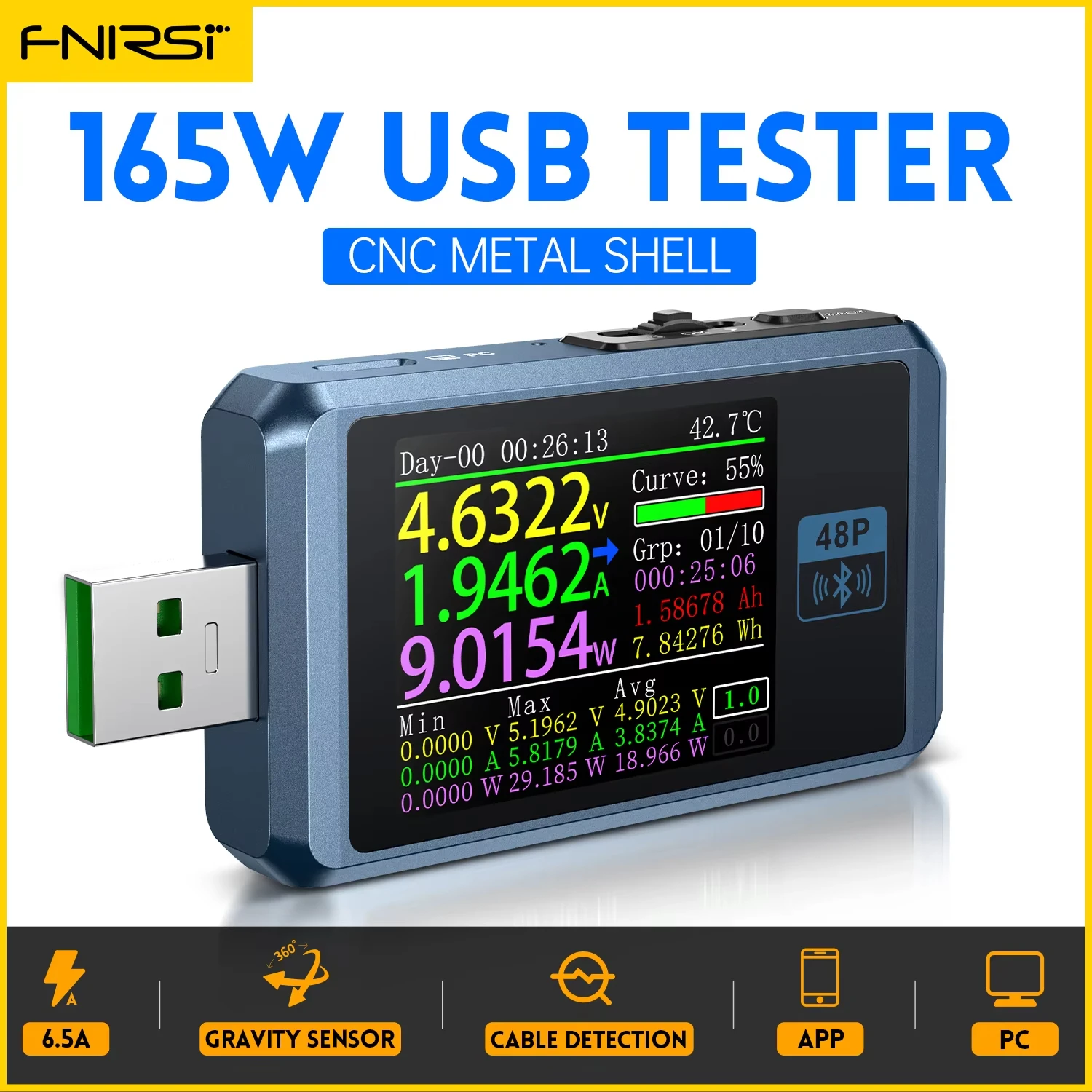 FNB58 USB เครื่องทดสอบโวลต์มิเตอร์แอมป์มิเตอร์ TYPE-C Fast Charge Detection Trigger การวัดความจุ Ripple การวัด - Image 5