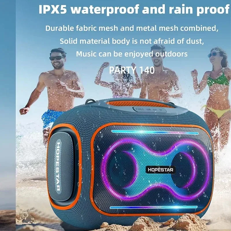 ลำโพงบลูทูธ HOPESTAR Party140 กันน้ำ IPX6 กำลังขับสูง เสียงสเตอริโอ HIFI พร้อมไฟ RGB LED รองรับ USB AUX การ์ด TF - Image 5